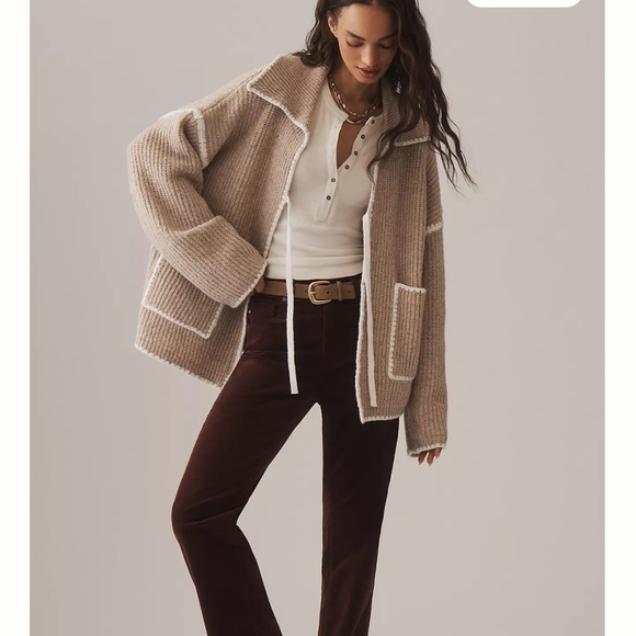 Anthropologie Flat White Collared Whipstitch Cardigan Sweater - Picture 4 of 7